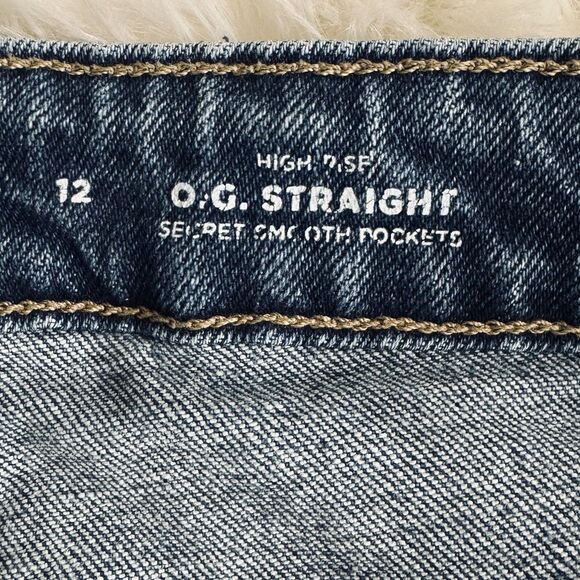 Old Navy OG Straight Button Fly Jeans 12 (31x26.5) Blue Tapered Ankle Womens - Picture 6 of 12